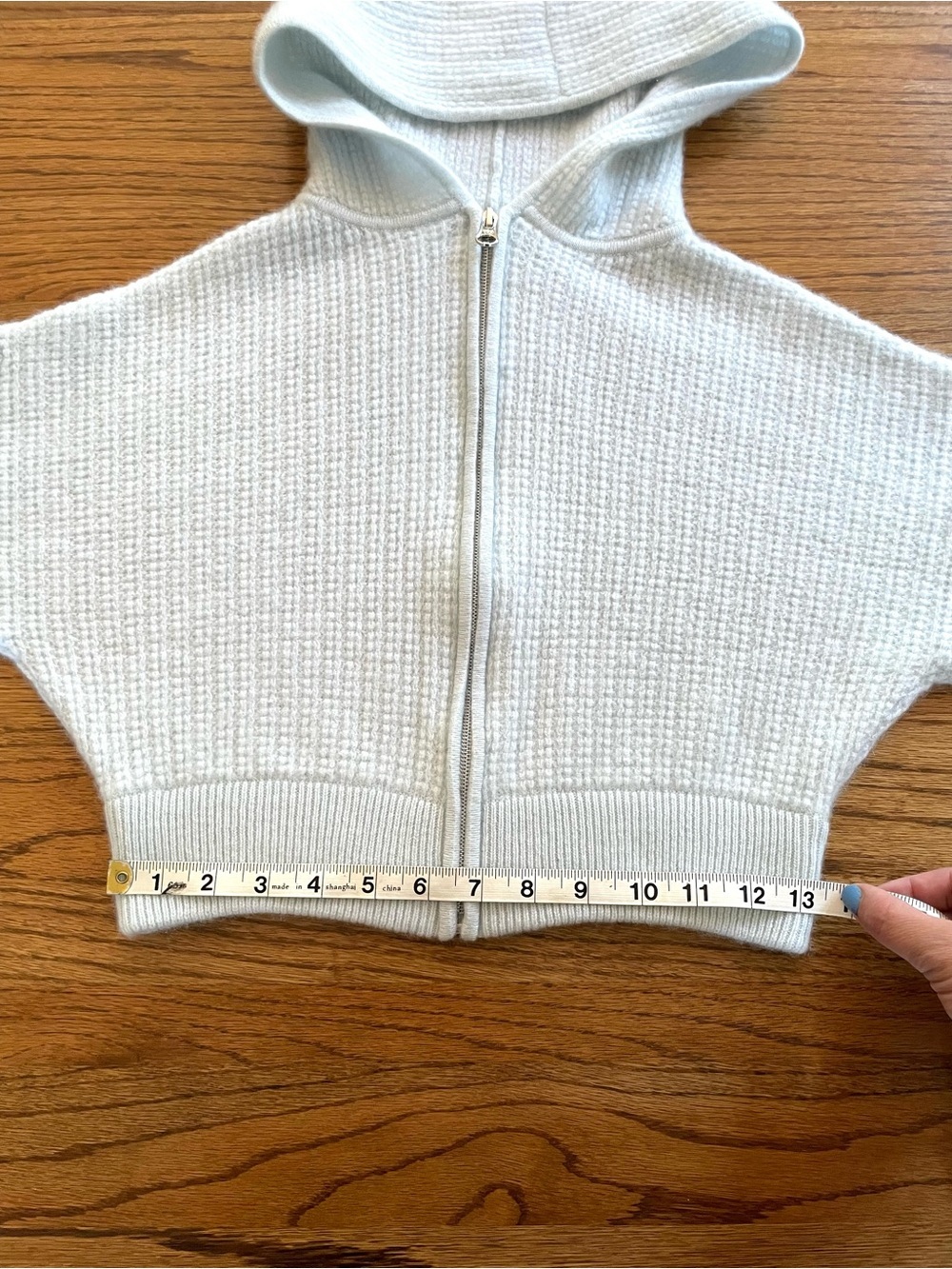 Magaschoni Cashmere Waffle Knit Cropped Zip Hoodie Sweater Powder Blue S Fall - Picture 9 of 10